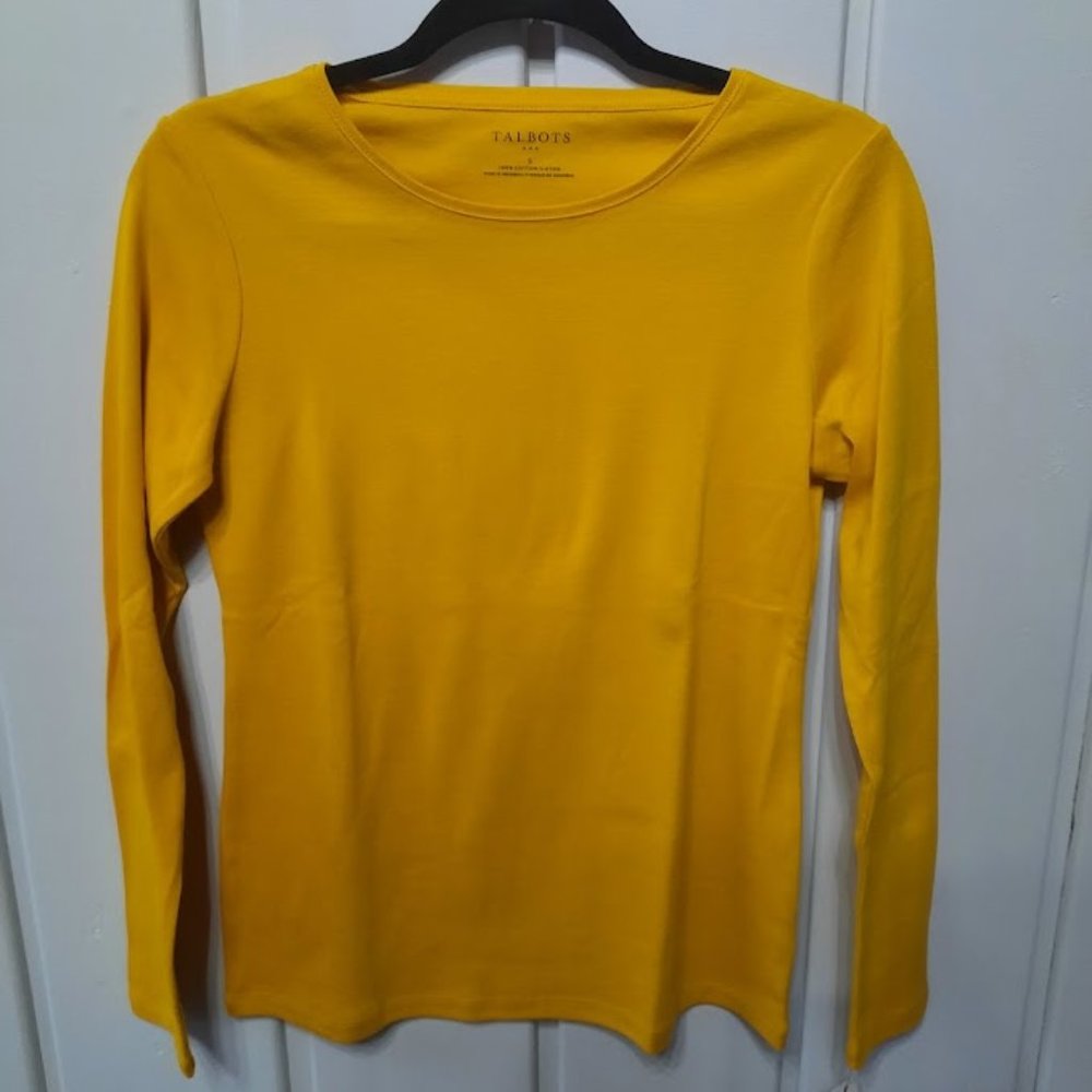 Talbots Cotton Crew Neck Long Sleeve Tee Goldenrod Yellow Asst Sizes NWT